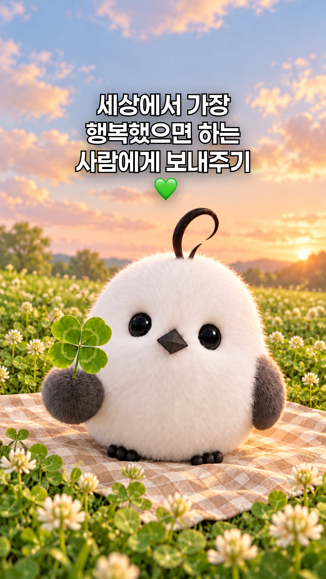 네잎클로버를 들고 행복을 전하는 뱁또