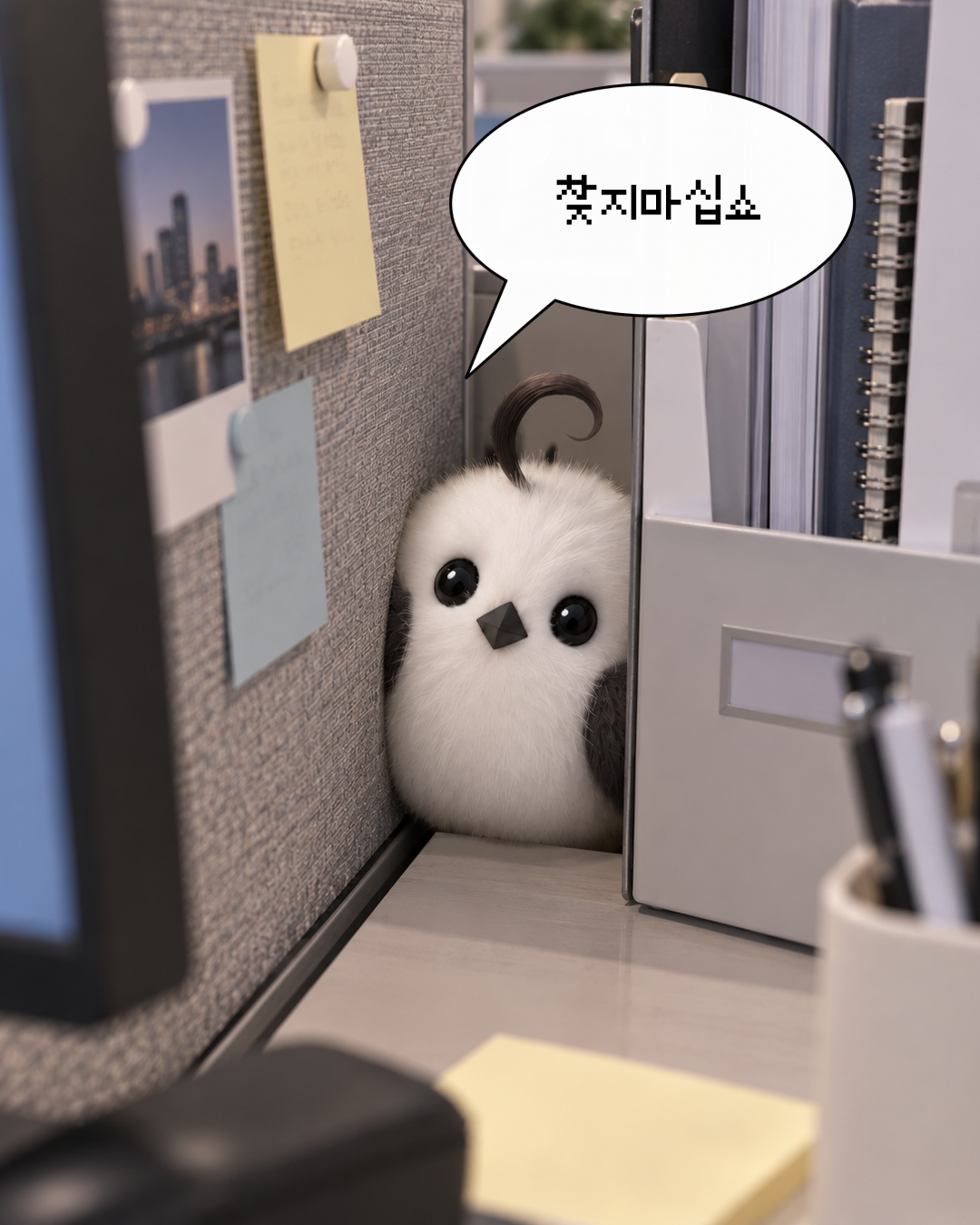 파티션 뒤에 숨어 찾지마십쇼라고 말하는 뱁또